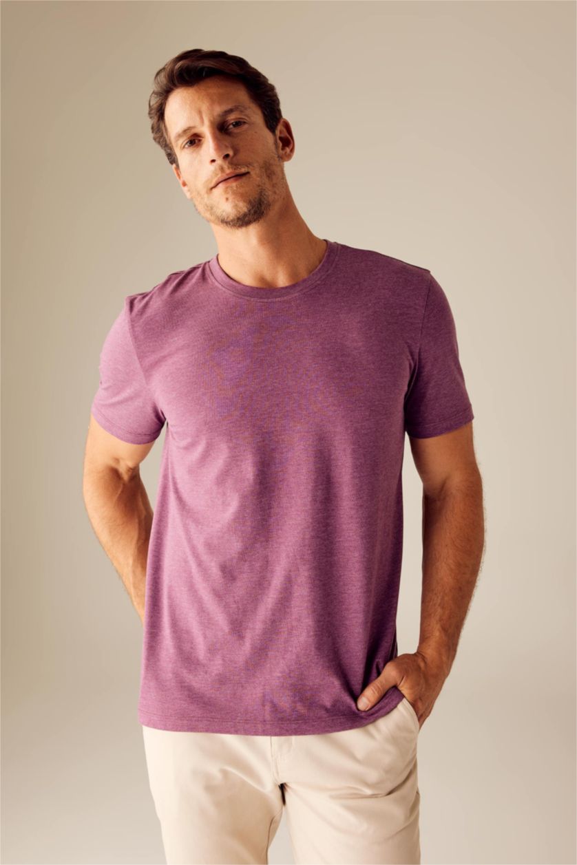 MAN Purple Melange Regular Fit Crew Neck Basic T-Shirt