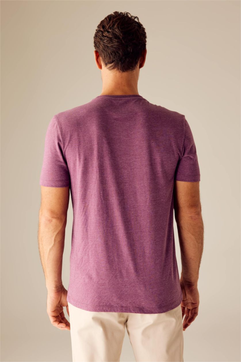 MAN Purple Melange Regular Fit Crew Neck Basic T-Shirt