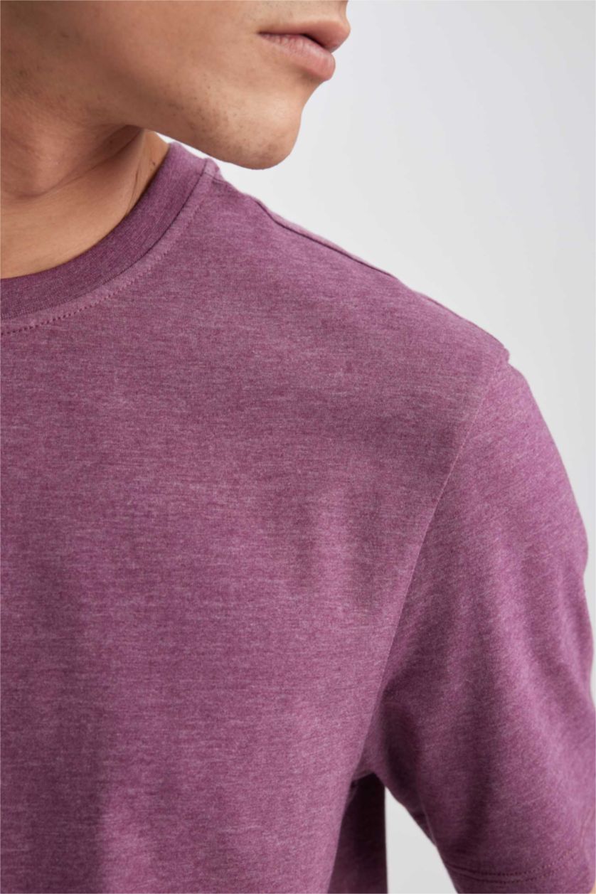 MAN Purple Melange Regular Fit Crew Neck Basic T-Shirt
