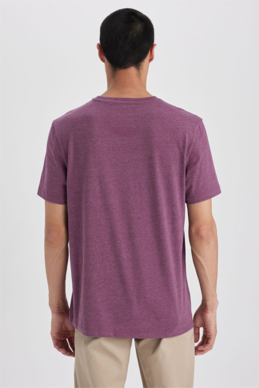 MAN Purple Melange Regular Fit Crew Neck Basic T-Shirt