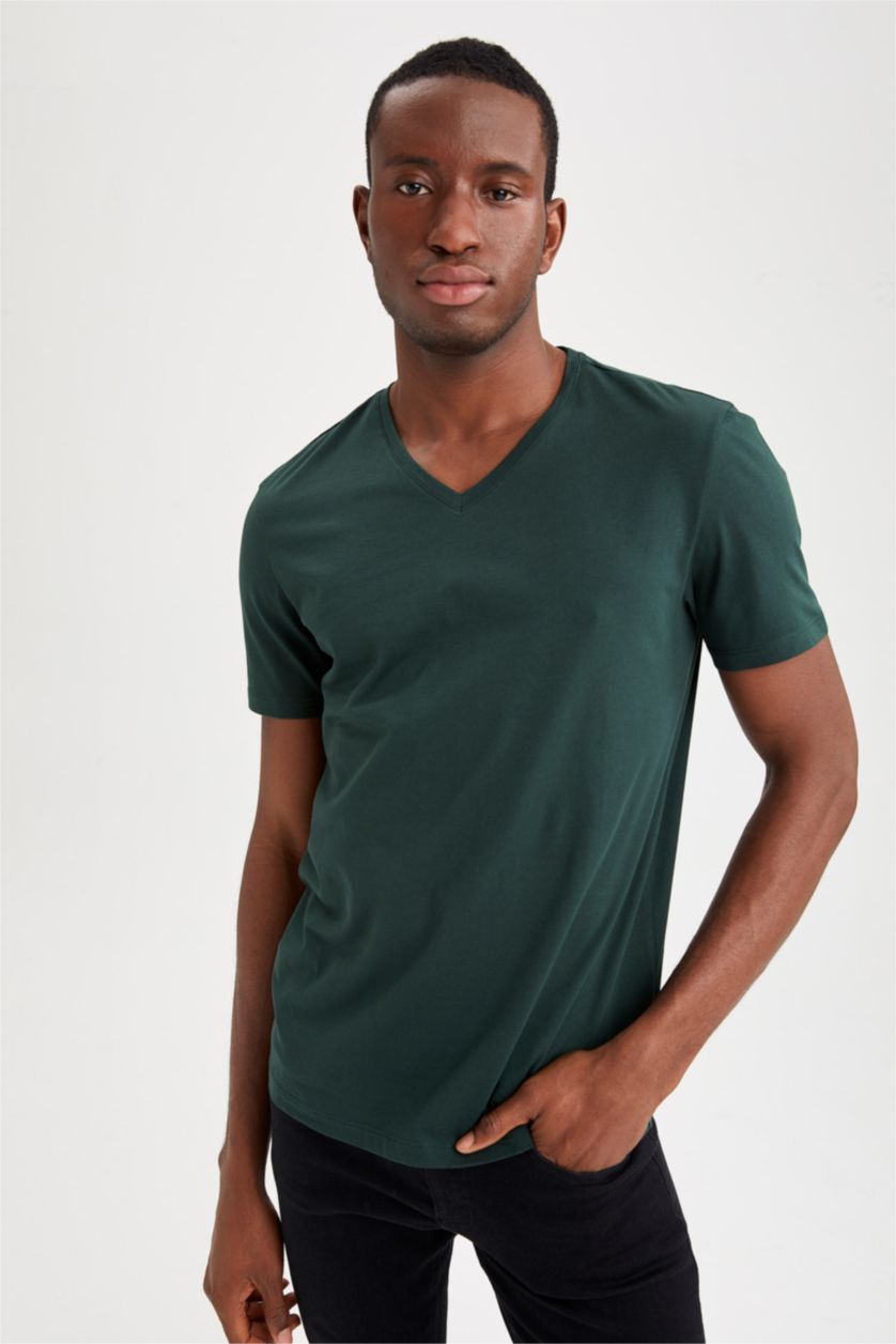 رجالي أخضر غامق Slim Fit Short Sleeve T-Shirt