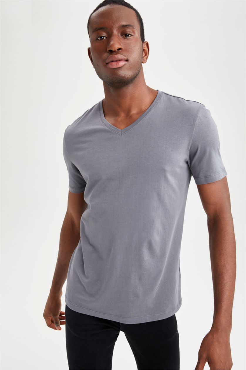 رجالي رمادي غامق Slim Fit Short Sleeve T-Shirt