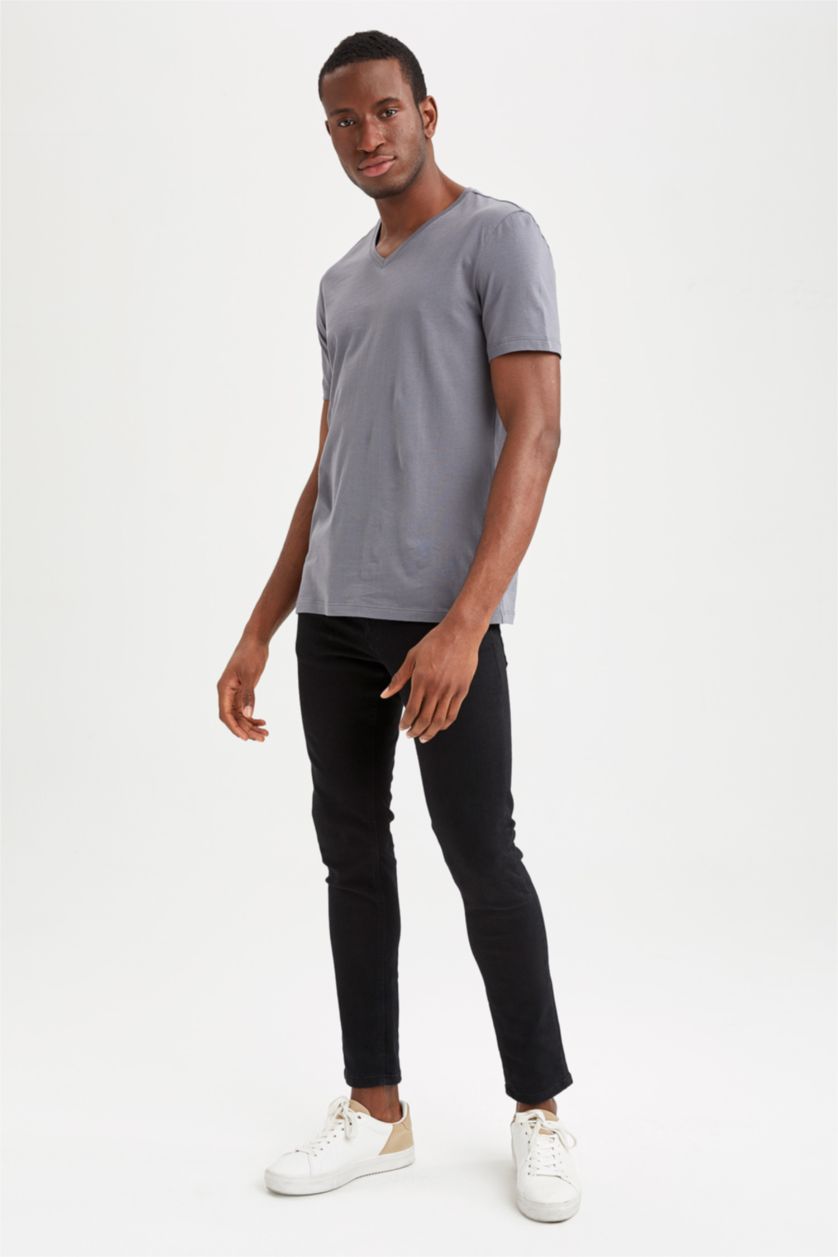 رجالي رمادي غامق Slim Fit Short Sleeve T-Shirt