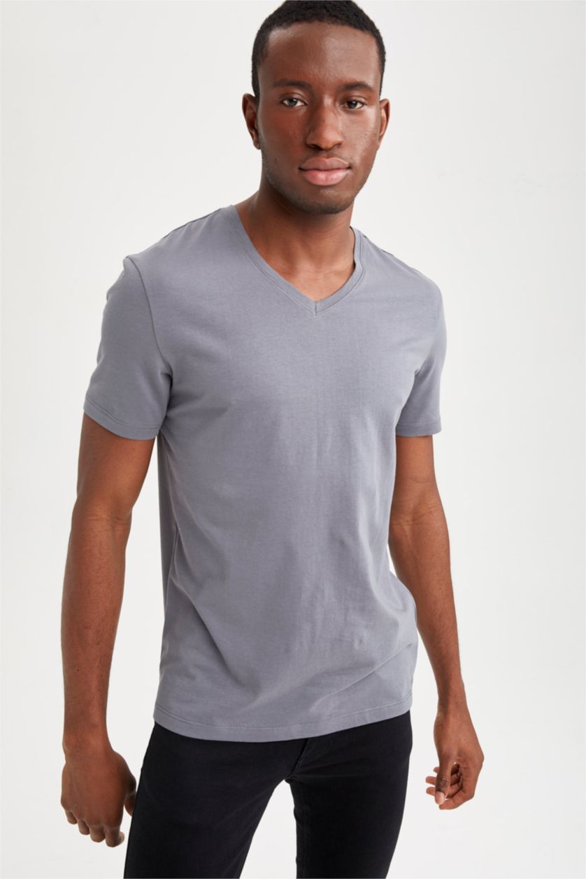 رجالي رمادي غامق Slim Fit Short Sleeve T-Shirt