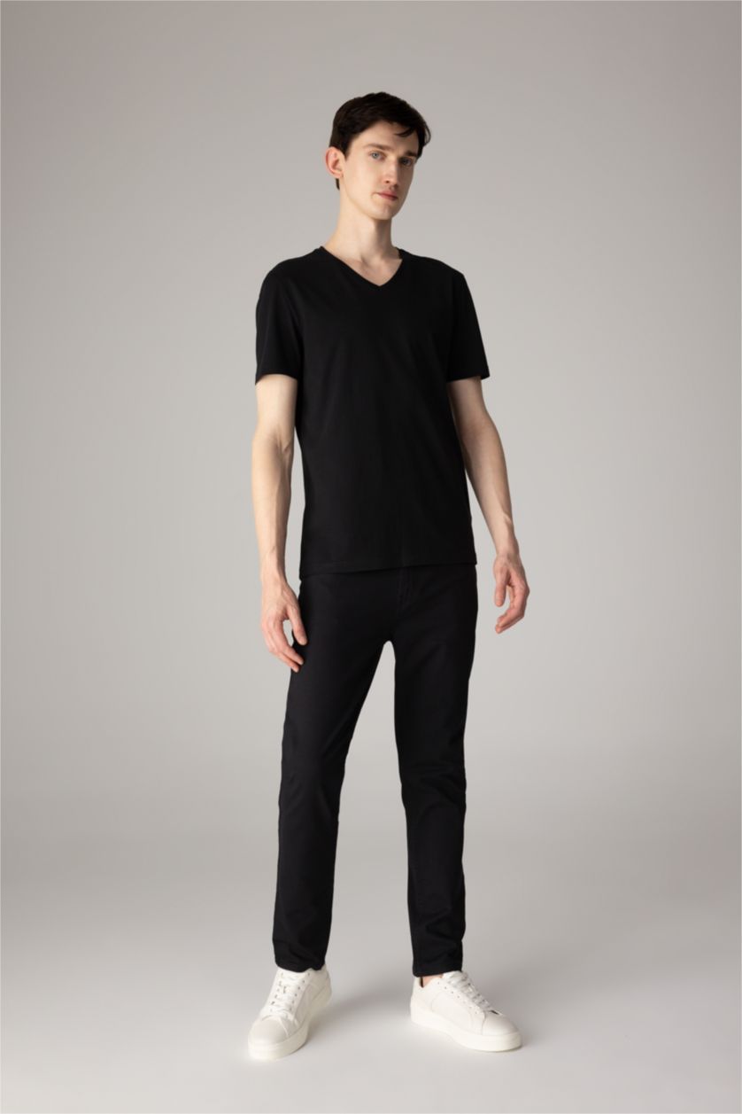Erkek Siyah %100 Pamuk Slim Fit V Yaka Basic Siyah Tişört