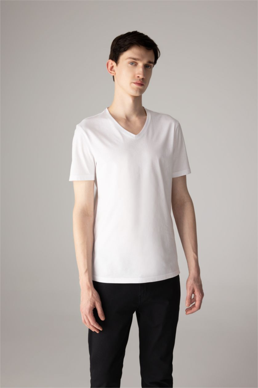 Men White Slim Fit V-Neck Basic Short Sleeve T-Shirt
