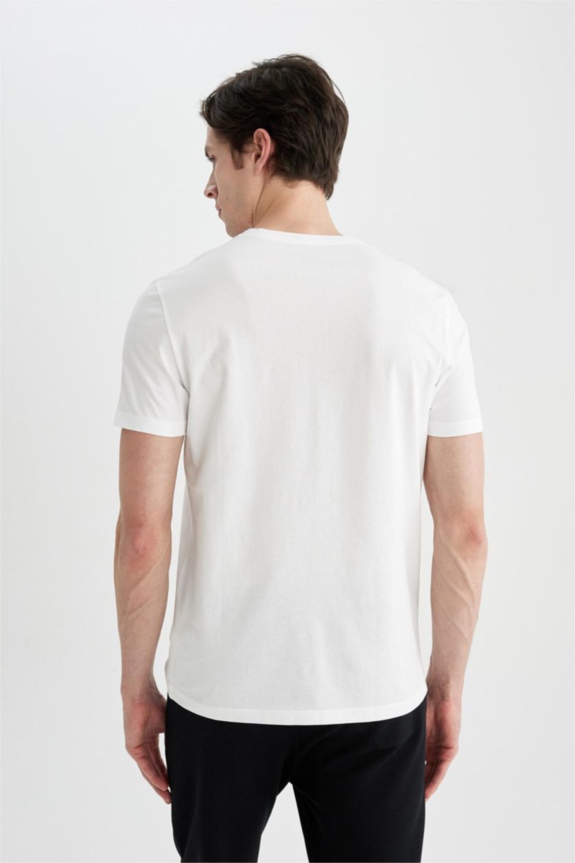 Men White Slim Fit V-Neck Basic Short Sleeve T-Shirt