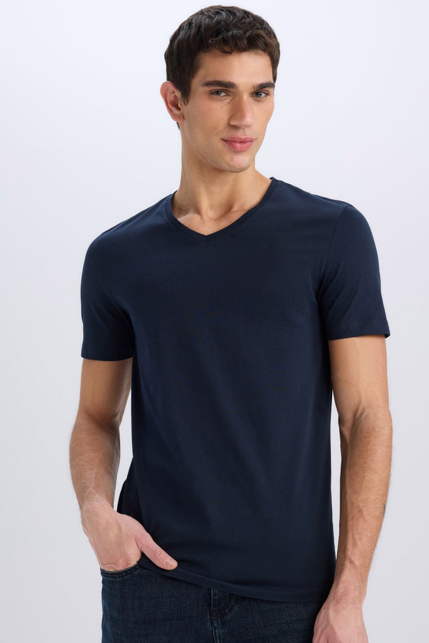 MAN NAVY Slim Fit V Neck Basic Short Sleeve T-Shirt