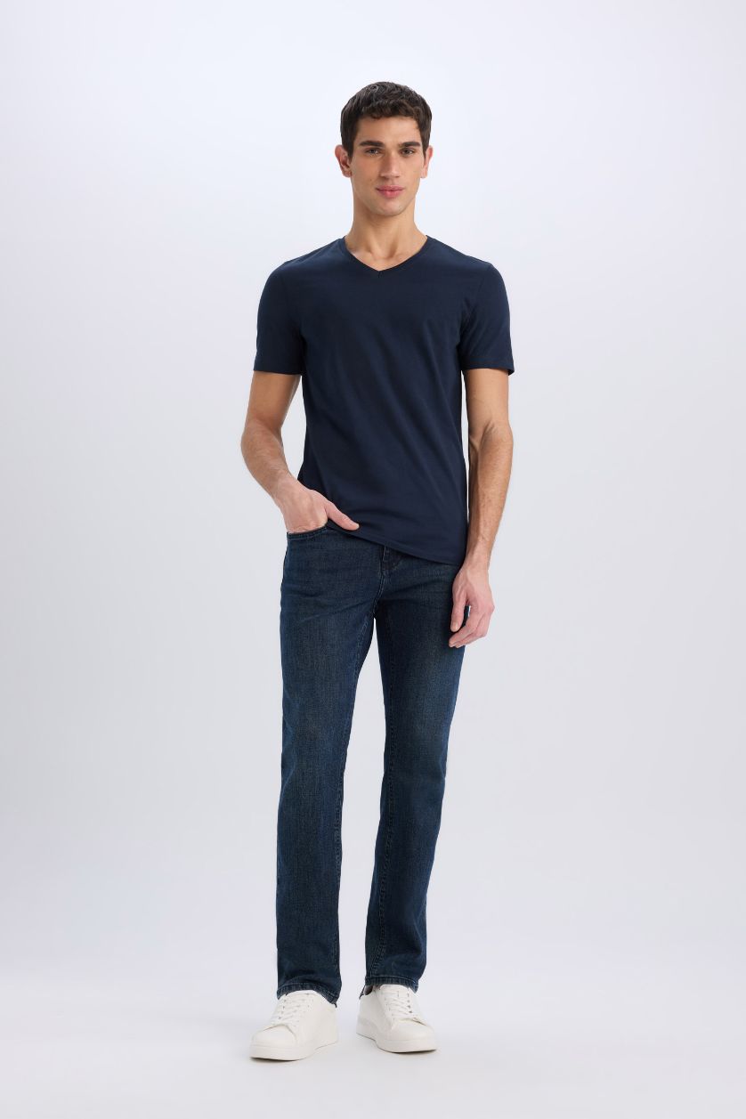 MAN NAVY Slim Fit V Neck Basic Short Sleeve T-Shirt