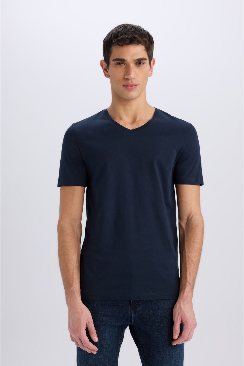 MAN NAVY Slim Fit V Neck Basic Short Sleeve T-Shirt
