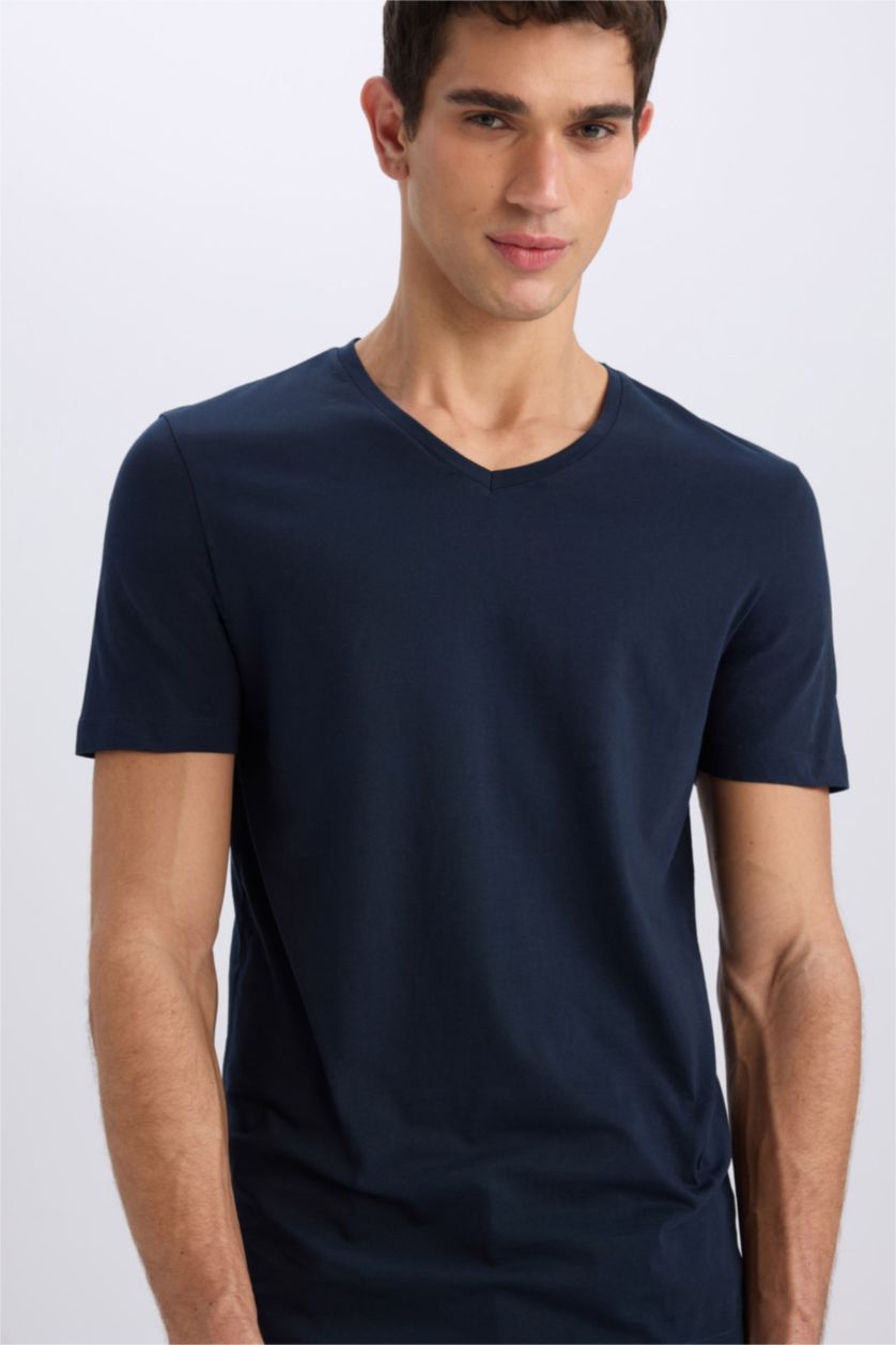 MAN NAVY Slim Fit V Neck Basic Short Sleeve T-Shirt