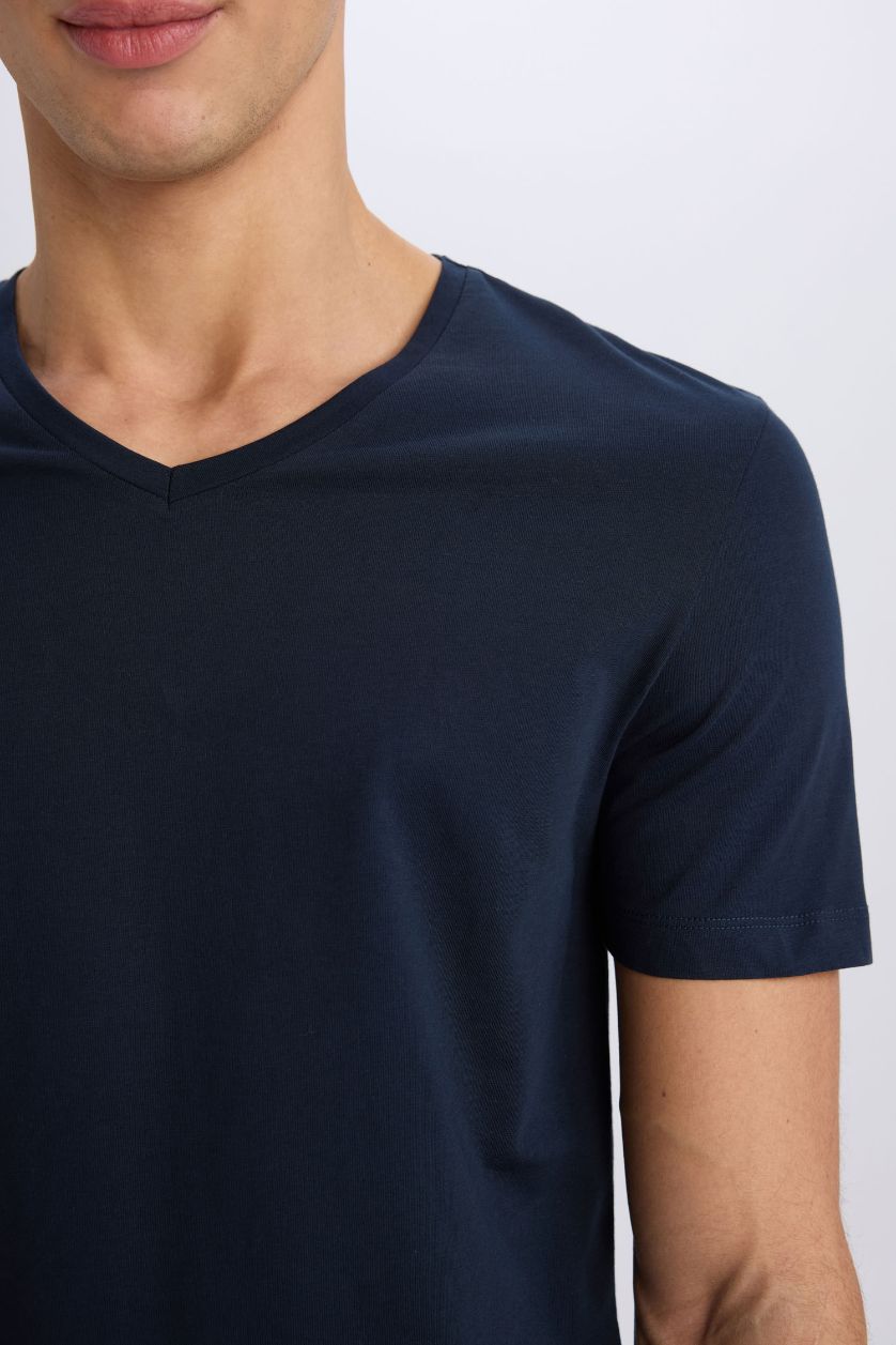 MAN NAVY Slim Fit V Neck Basic Short Sleeve T-Shirt
