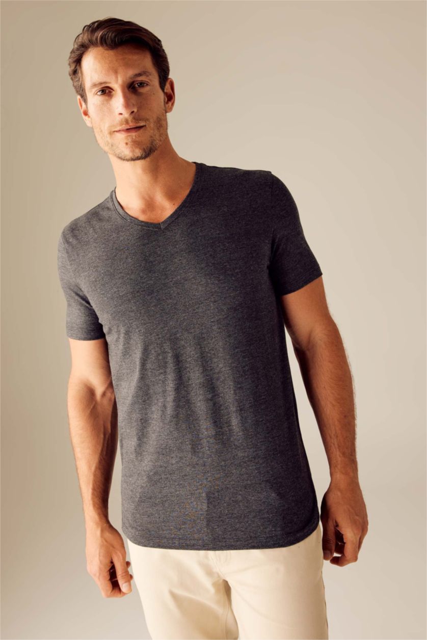 MAN Anthracite Melange Slim Fit Short Sleeve T-Shirt