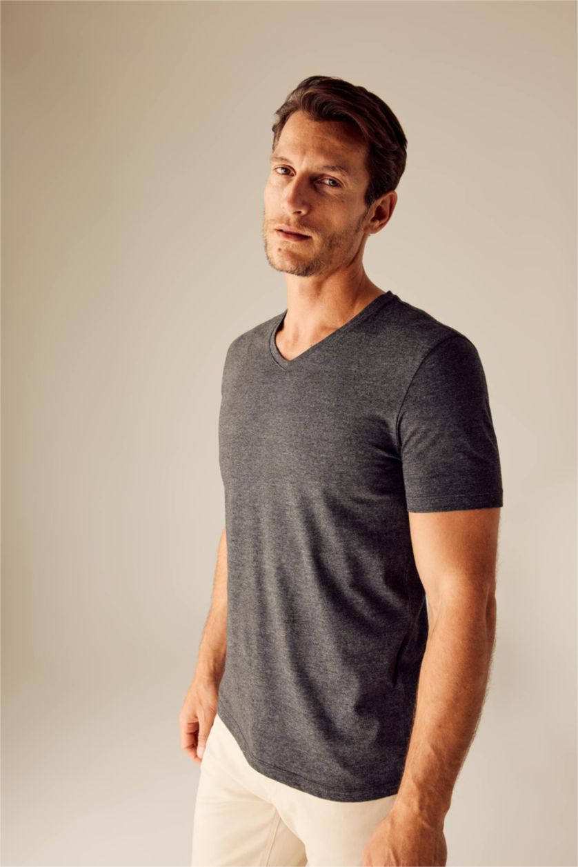 MAN Anthracite Melange Slim Fit Short Sleeve T-Shirt