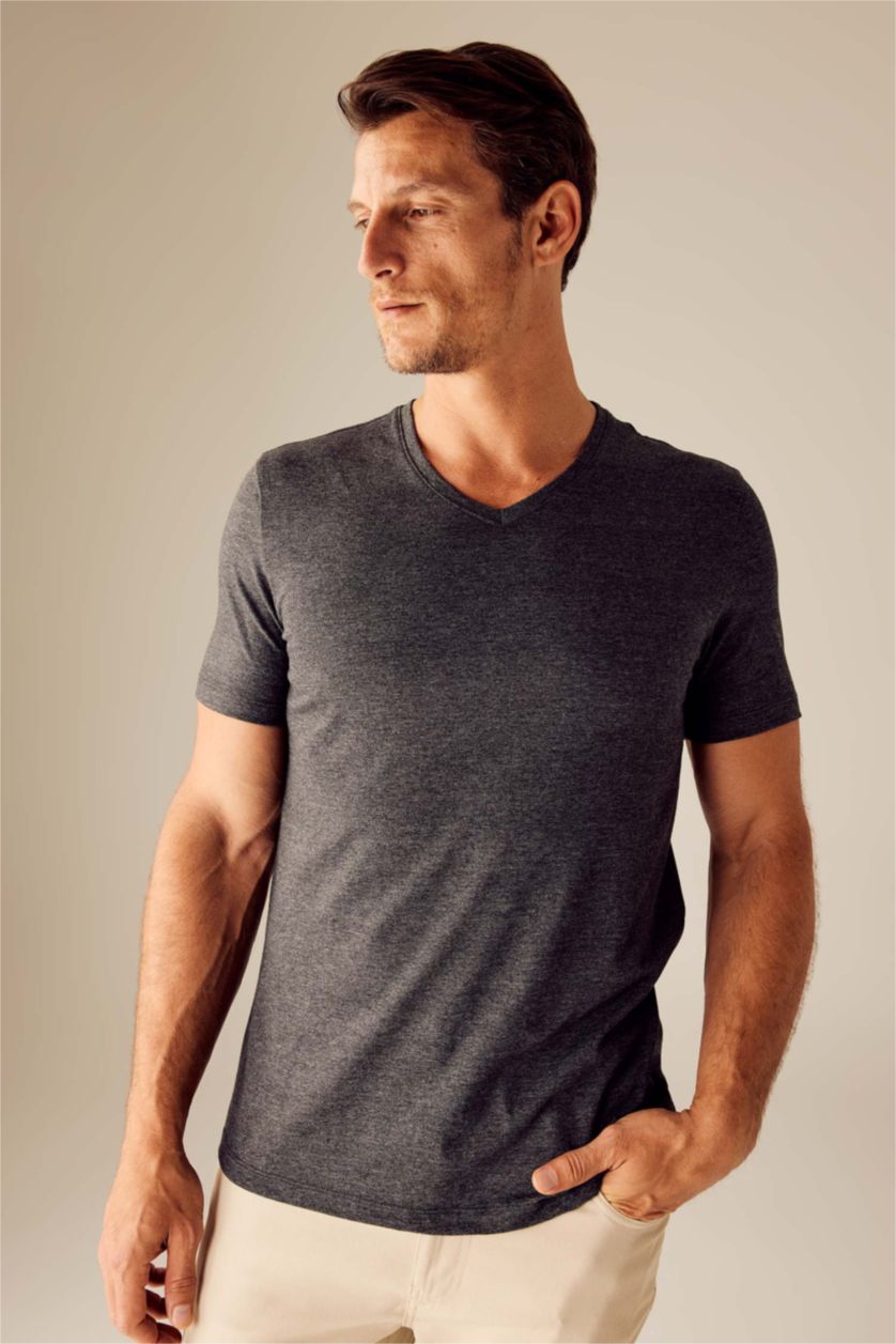 MAN Anthracite Melange Slim Fit Short Sleeve T-Shirt
