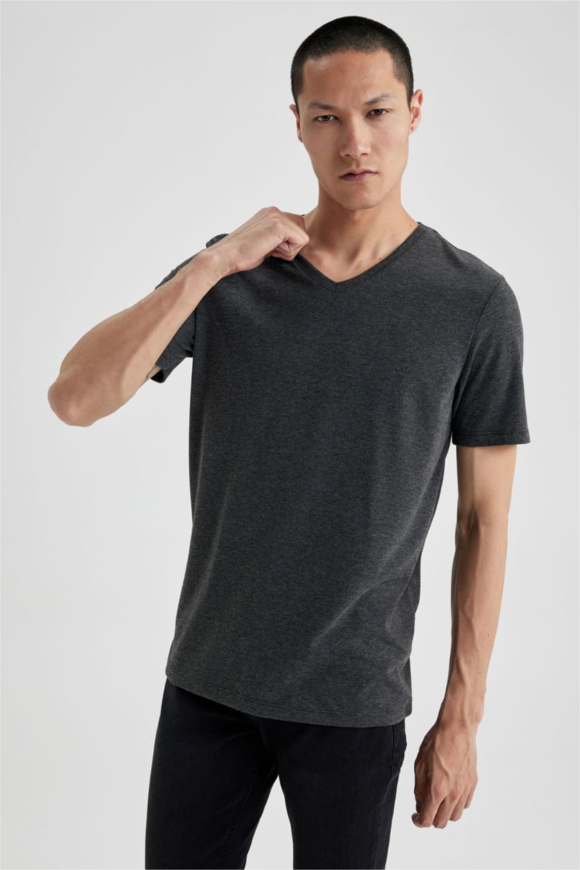 MAN Anthracite Melange Slim Fit Short Sleeve T-Shirt