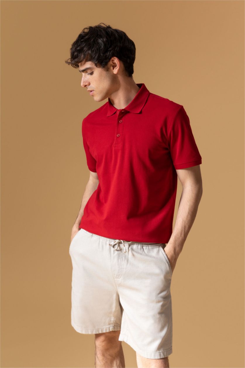 Мужчины Бордовый Футболка-поло стандартного кроя из 100% хлопка