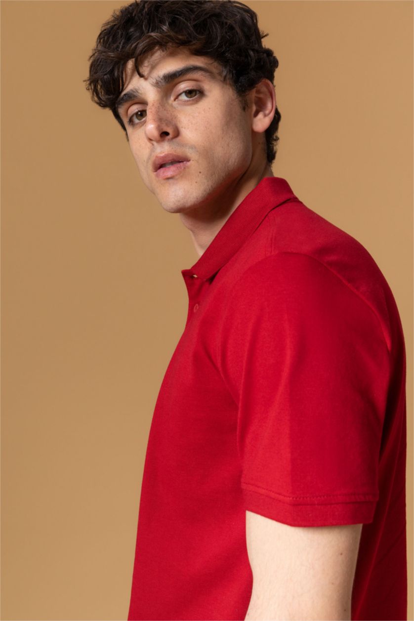 Мужчины Бордовый Футболка-поло стандартного кроя из 100% хлопка