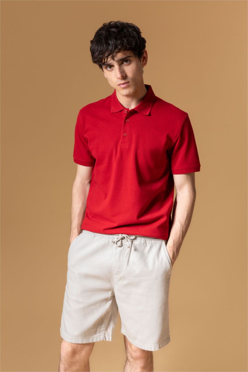 Мужчины Бордовый Футболка-поло стандартного кроя из 100% хлопка