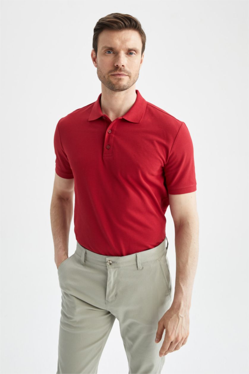 Мужчины Бордовый Футболка-поло стандартного кроя из 100% хлопка
