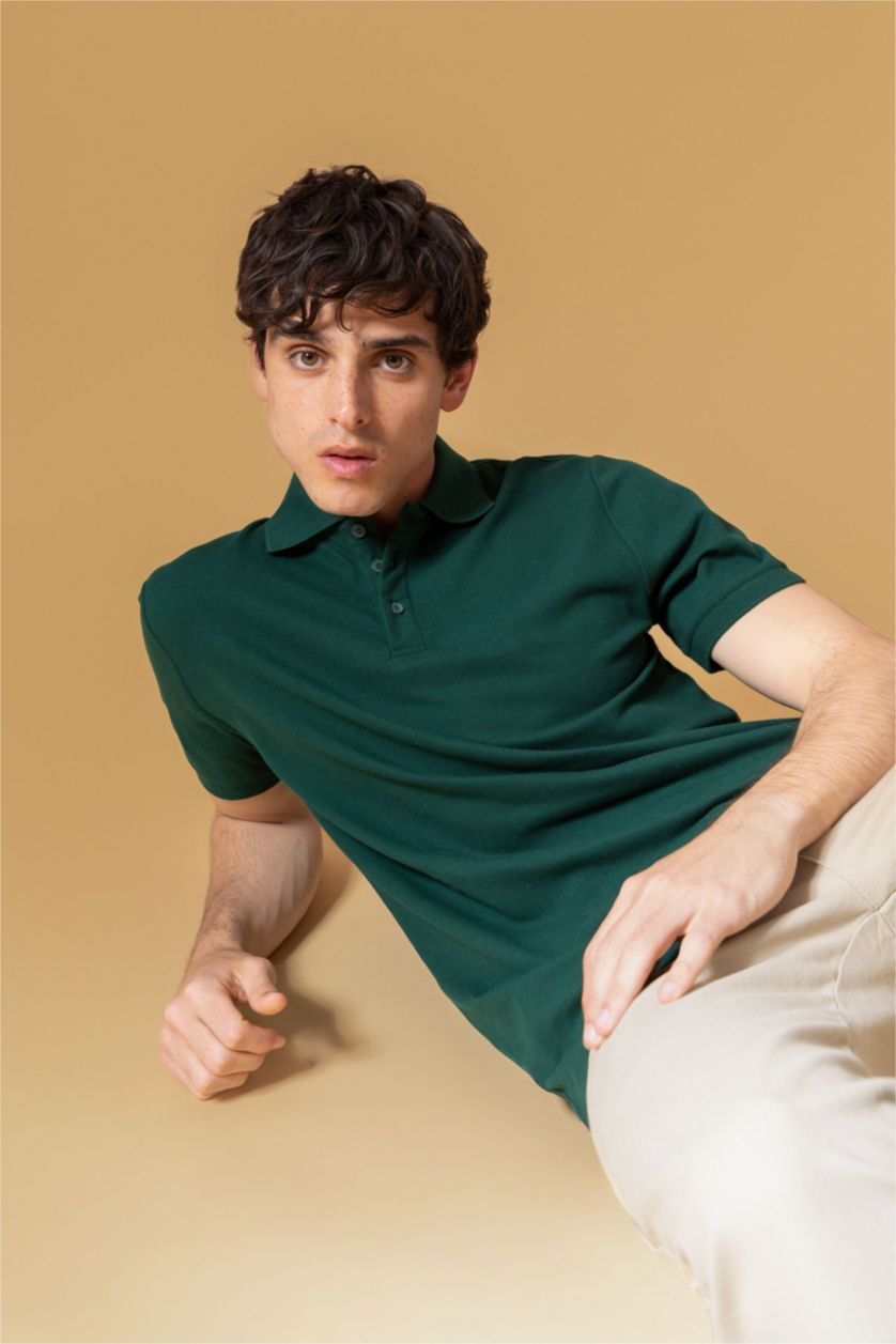 MAN Dark Green Regular Fit Short Sleeve Polo T-Shirt