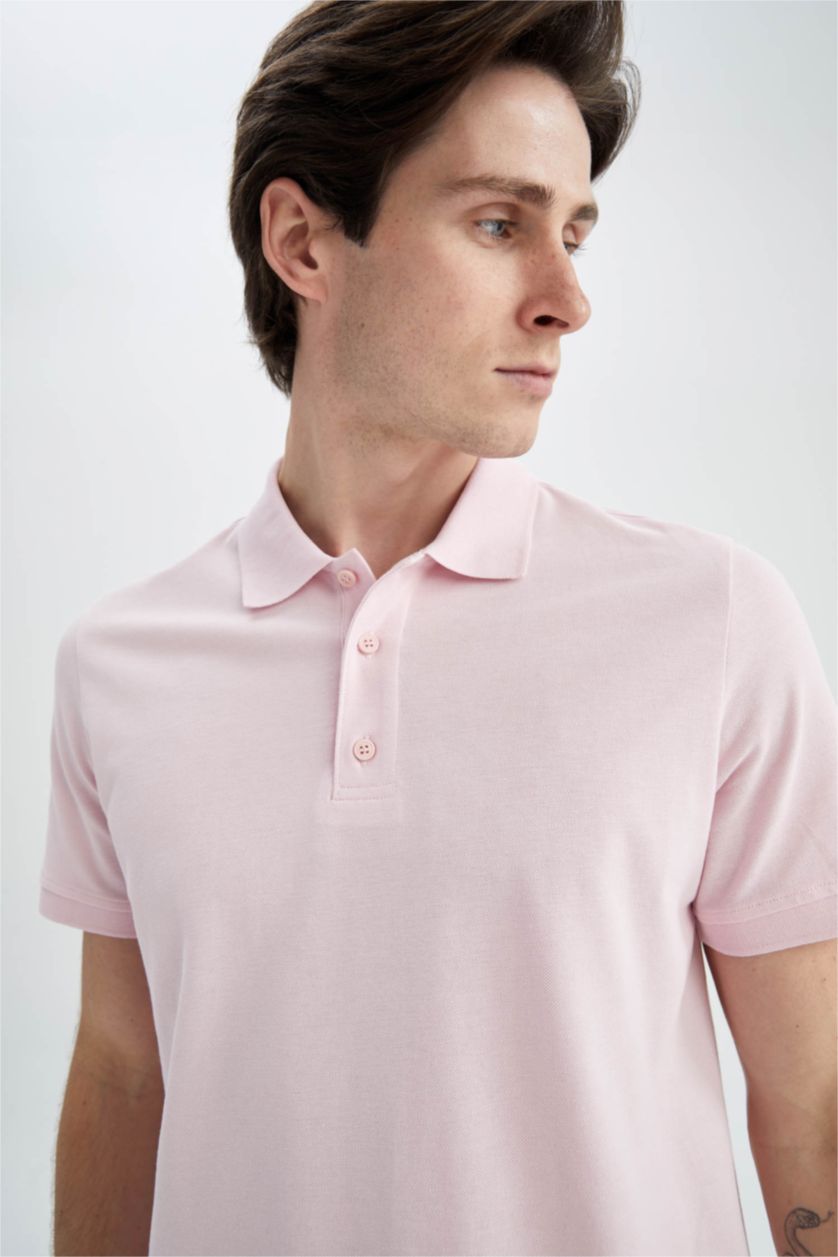 Мужчины Розовый Футболка-поло стандартного кроя из 100% хлопка