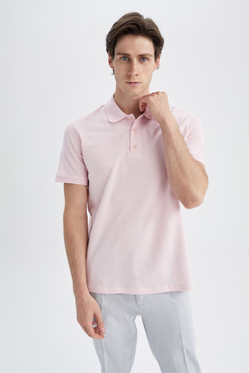 Мужчины Розовый Футболка-поло стандартного кроя из 100% хлопка