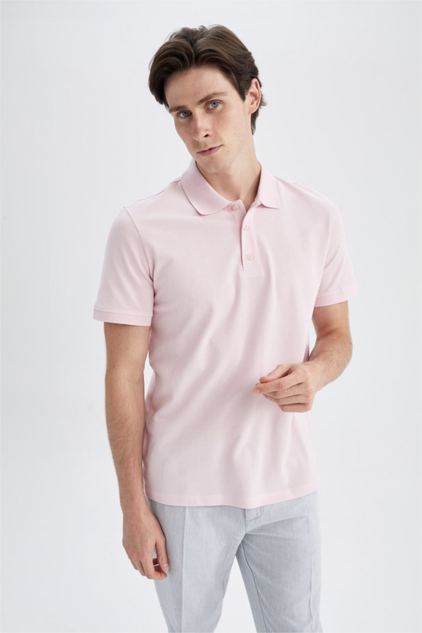 Мужчины Розовый Футболка-поло стандартного кроя из 100% хлопка