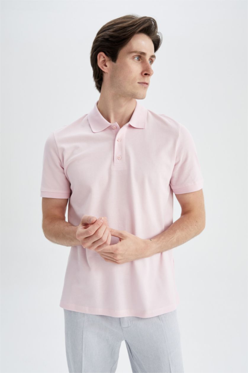 Мужчины Розовый Футболка-поло стандартного кроя из 100% хлопка
