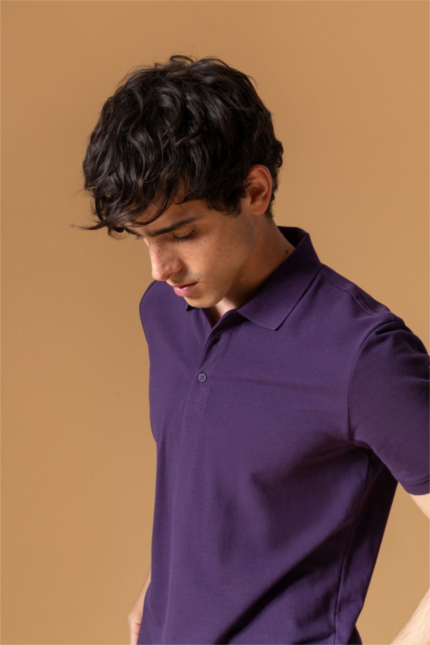 رجال بنفسجي غامق تيشيرت بولو قصة عادية