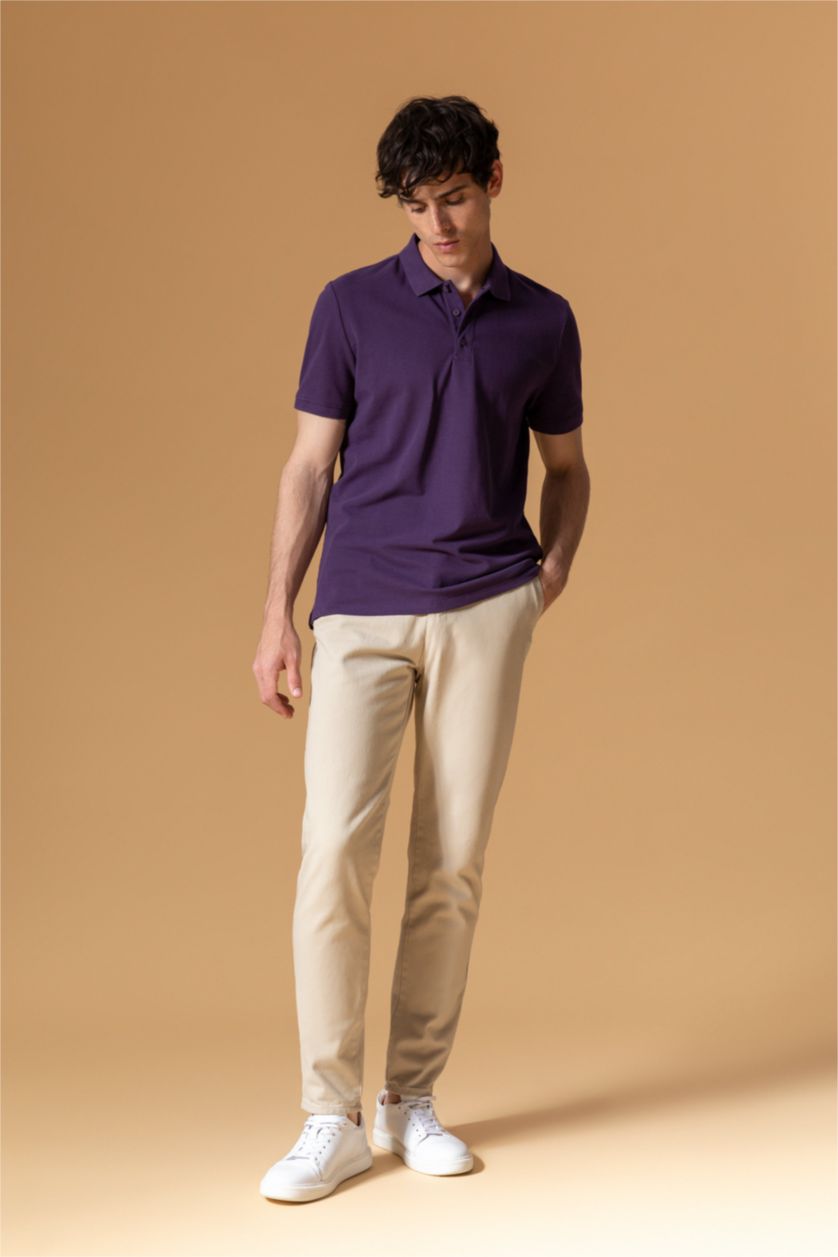 رجال بنفسجي غامق تيشيرت بولو قصة عادية