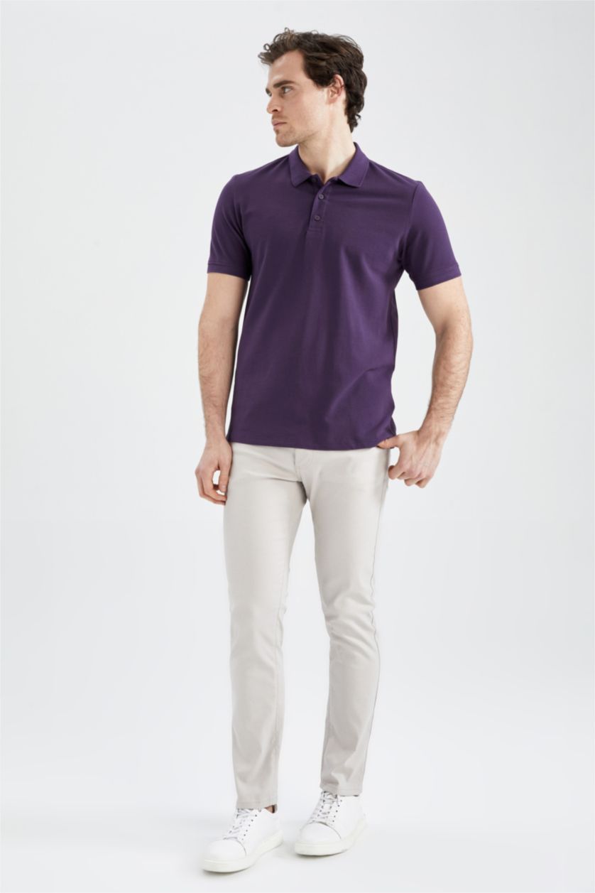 رجال بنفسجي غامق تيشيرت بولو قصة عادية