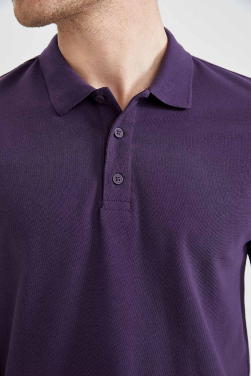 رجال بنفسجي غامق تيشيرت بولو قصة عادية