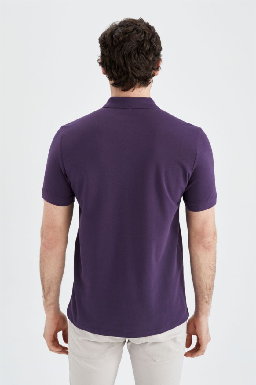 رجال بنفسجي غامق تيشيرت بولو قصة عادية