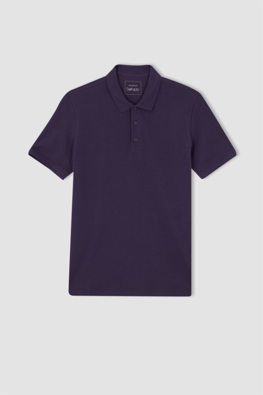 رجال بنفسجي غامق تيشيرت بولو قصة عادية