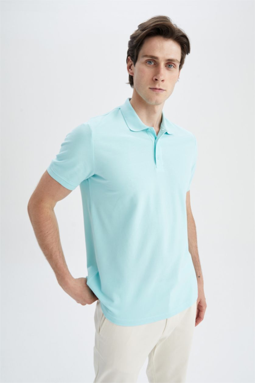 Мужчины Аква Футболка-поло стандартного кроя из 100% хлопка