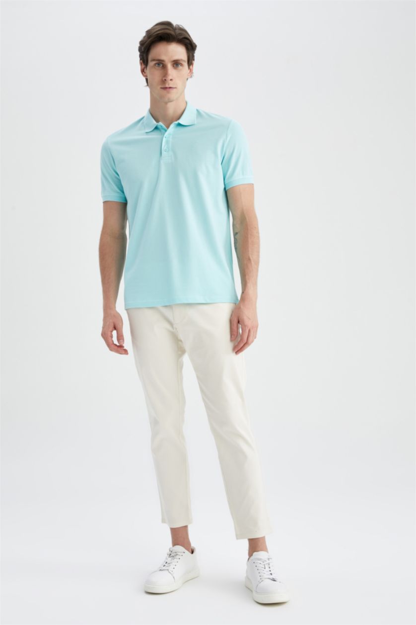 Мужчины Аква Футболка-поло стандартного кроя из 100% хлопка