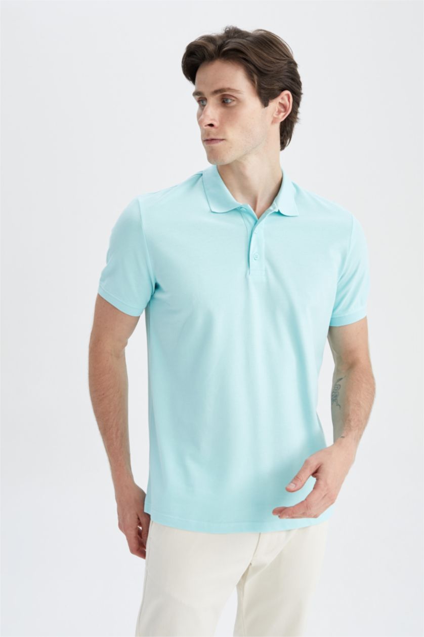 Мужчины Аква Футболка-поло стандартного кроя из 100% хлопка