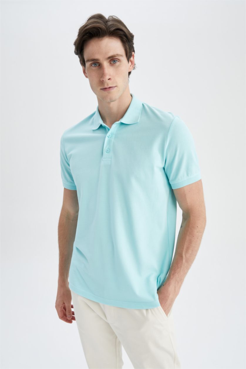 Мужчины Аква Футболка-поло стандартного кроя из 100% хлопка