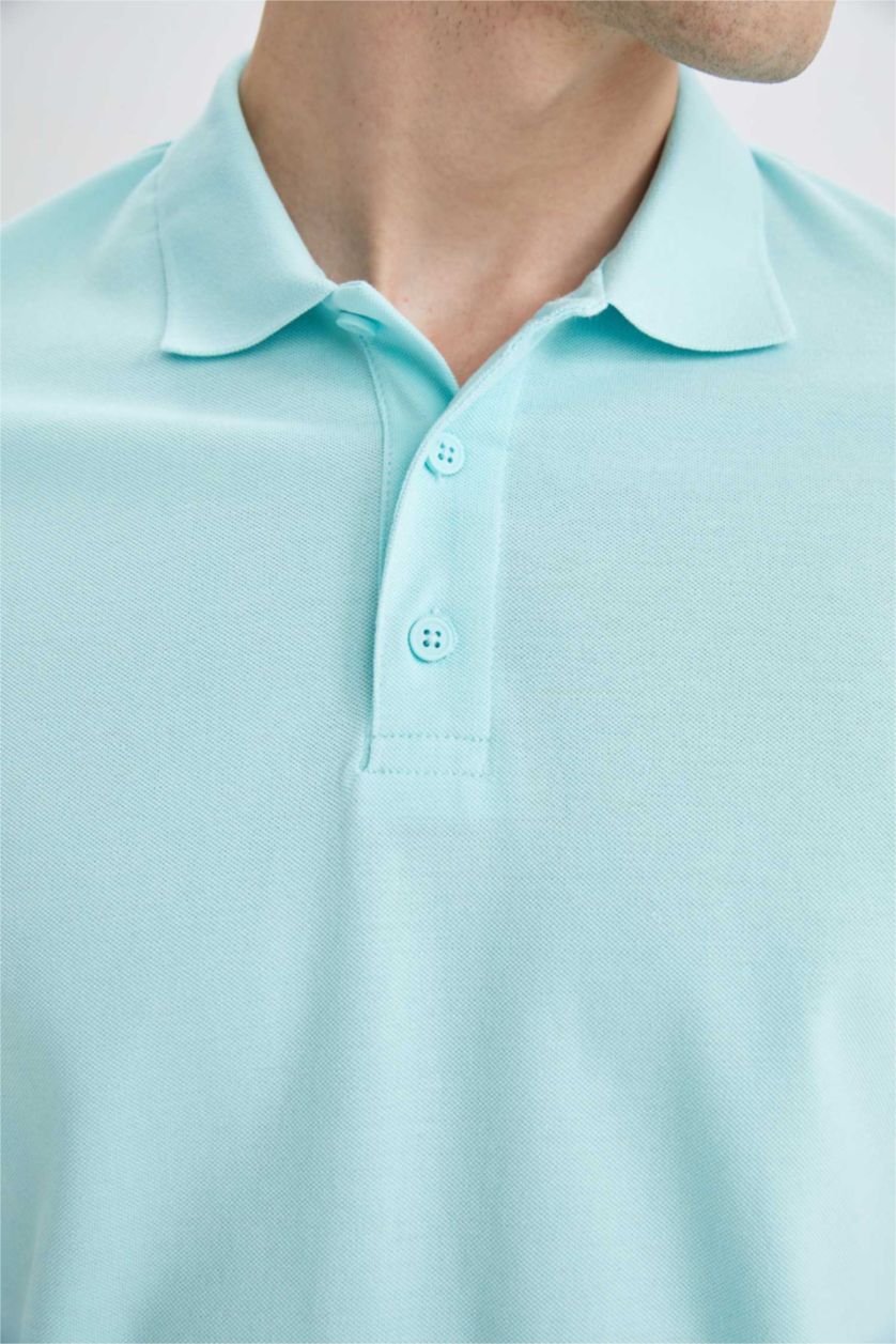 Мужчины Аква Футболка-поло стандартного кроя из 100% хлопка