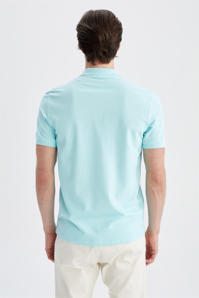 Мужчины Аква Футболка-поло стандартного кроя из 100% хлопка