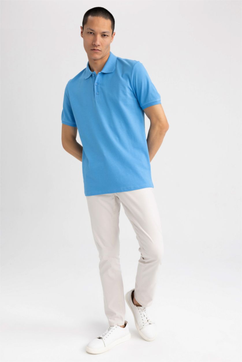رجال أزرق Regular Fit Short Sleeve Polo T-Shirt