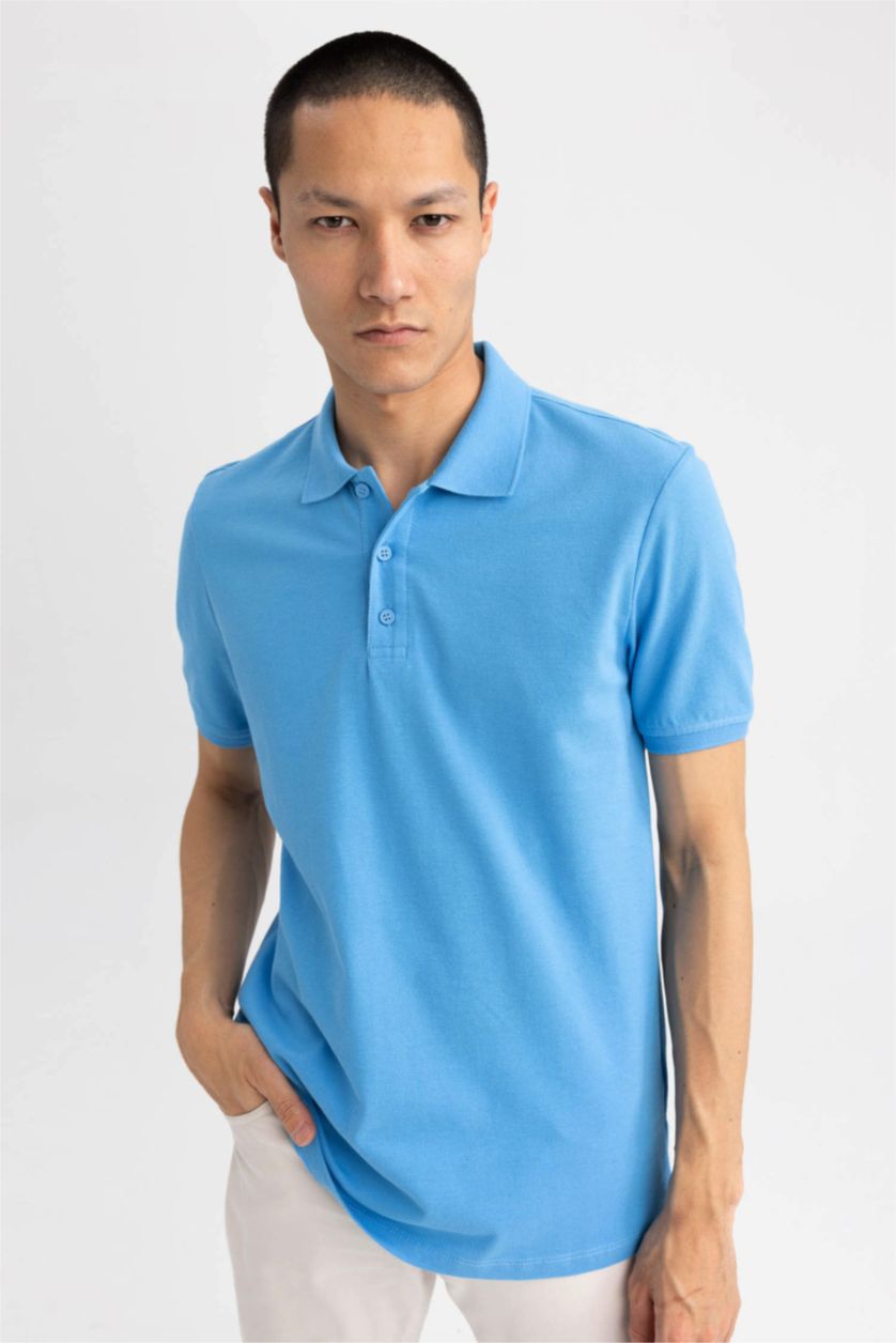 رجال أزرق Regular Fit Short Sleeve Polo T-Shirt