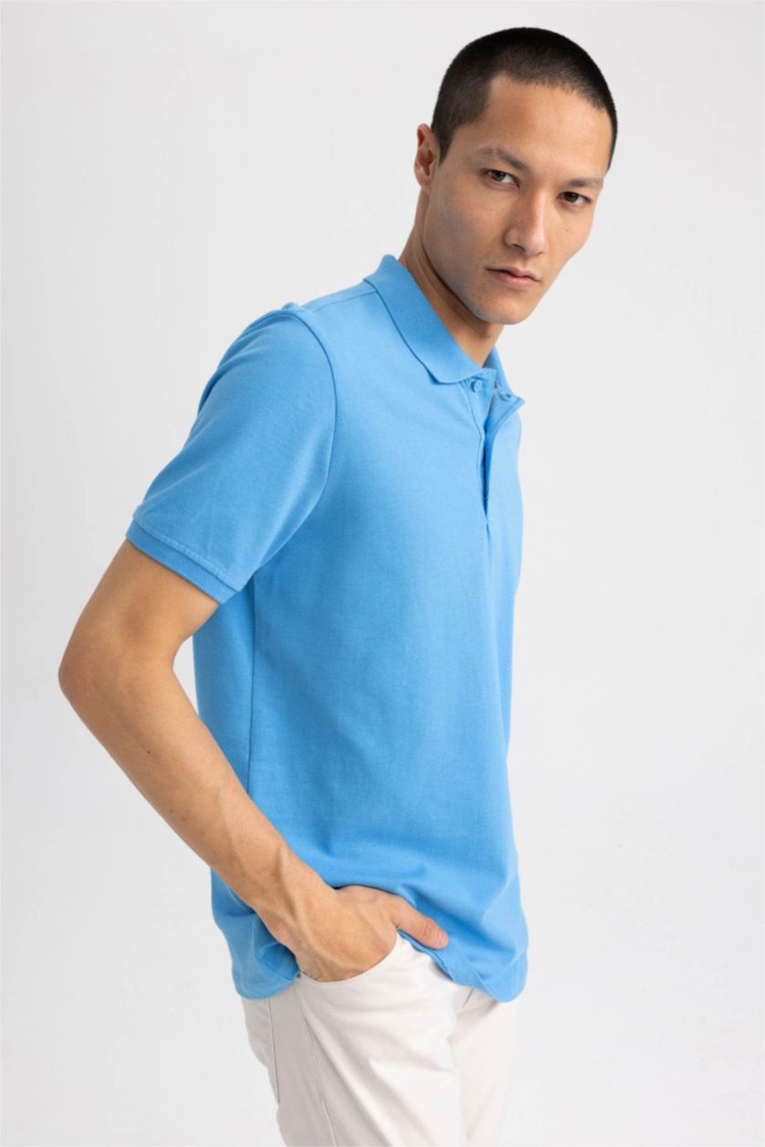 رجال أزرق Regular Fit Short Sleeve Polo T-Shirt