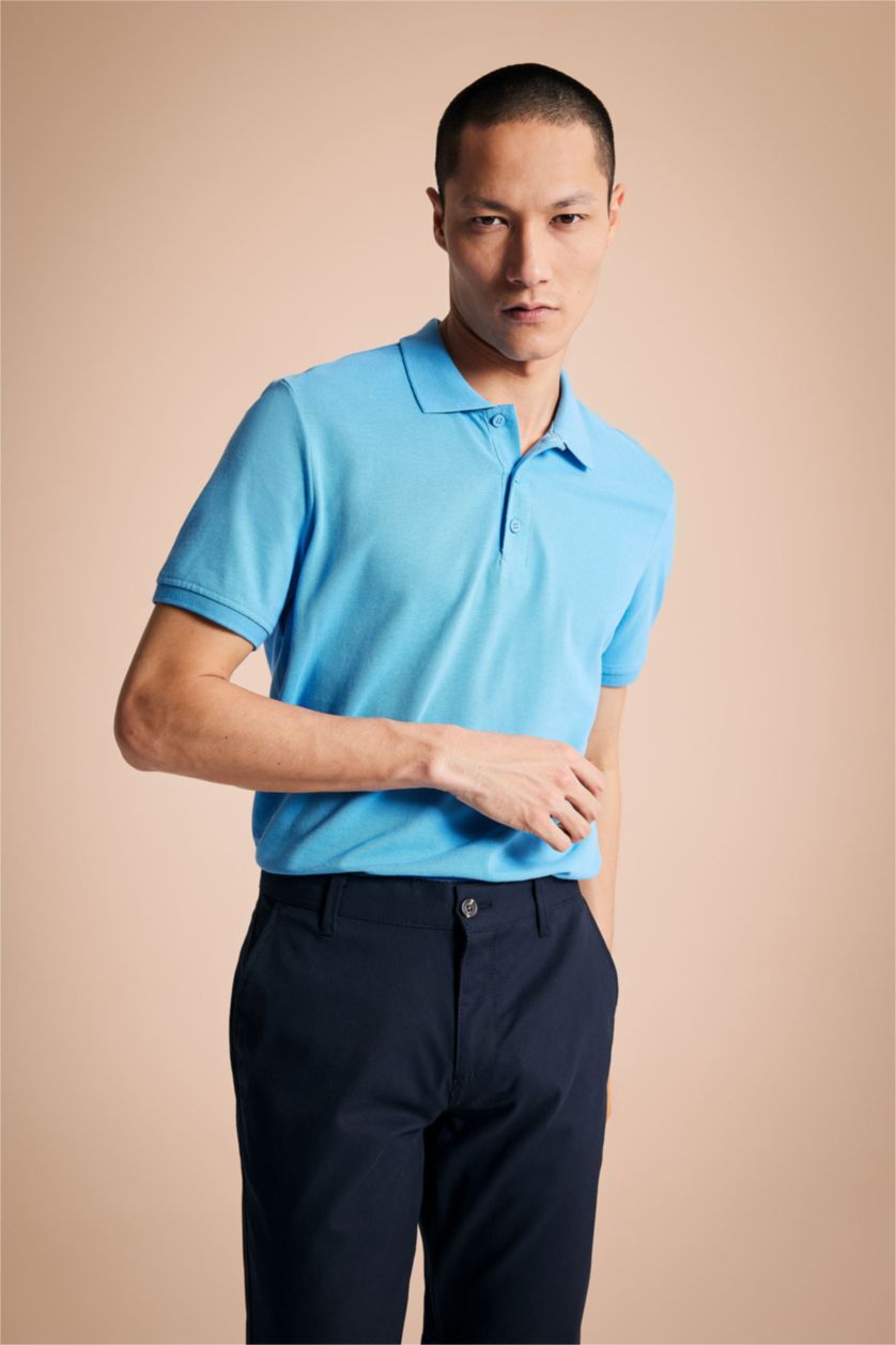 رجال أزرق Regular Fit Short Sleeve Polo T-Shirt