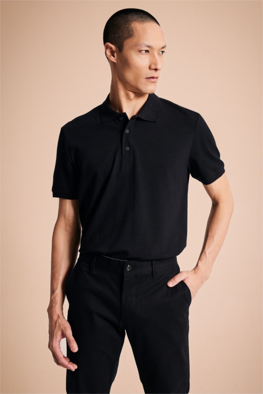 HOMME Noir T-shirt Polo à manches courtes 100% coton, Coupe régulière
