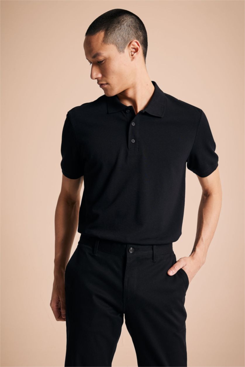 HOMME Noir T-shirt Polo à manches courtes 100% coton, Coupe régulière