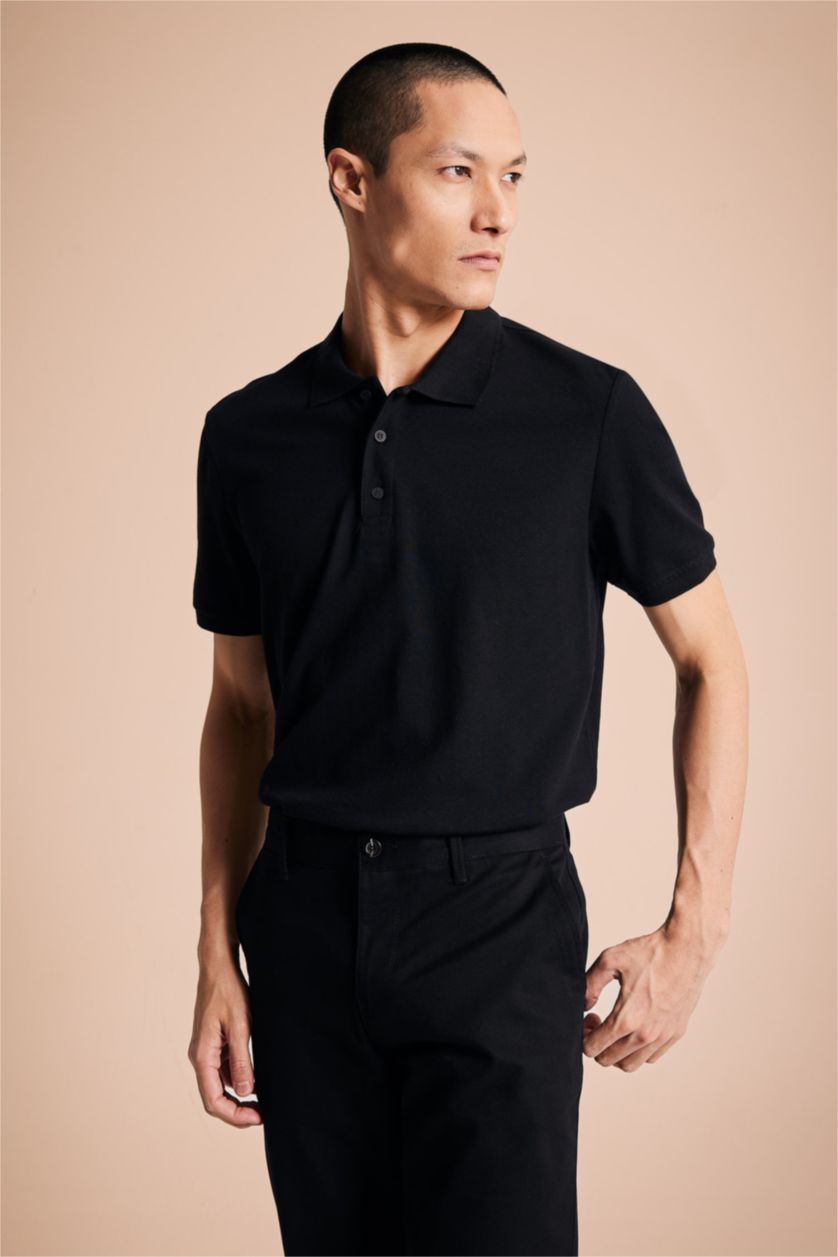 HOMME Noir T-shirt Polo à manches courtes 100% coton, Coupe régulière
