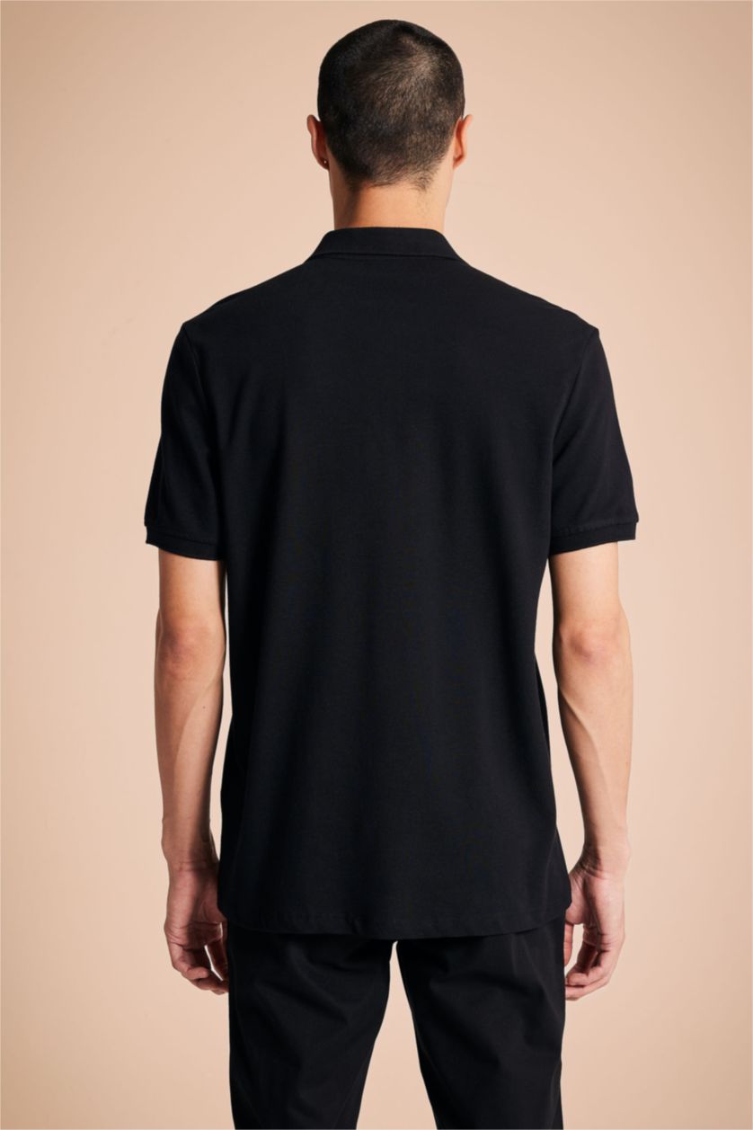 HOMME Noir T-shirt Polo à manches courtes 100% coton, Coupe régulière