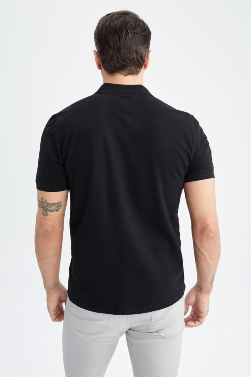 HOMME Noir T-shirt Polo à manches courtes 100% coton, Coupe régulière